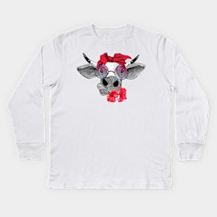 Heifer with Flowers Kids Long Sleeve T-Shirt